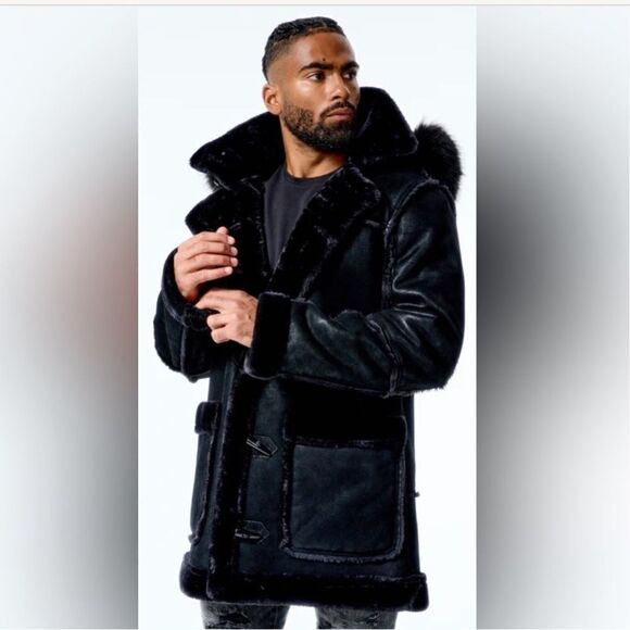 Jordan Craig Black Denali Faux Fur Shearling Jacket Coat - Picture 1 of 14
